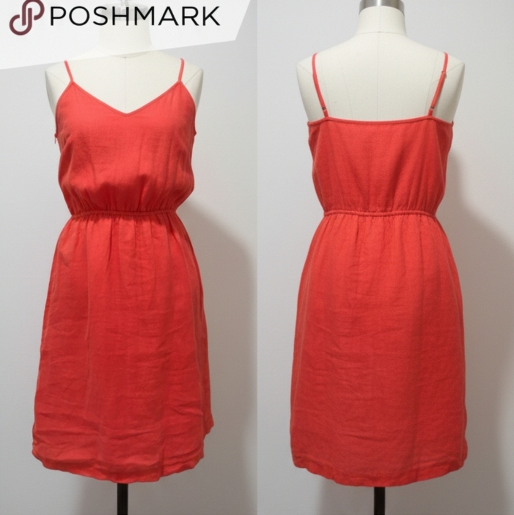J. Crew Factory 100% Cotton Lined Linen Coral Dress Size Small